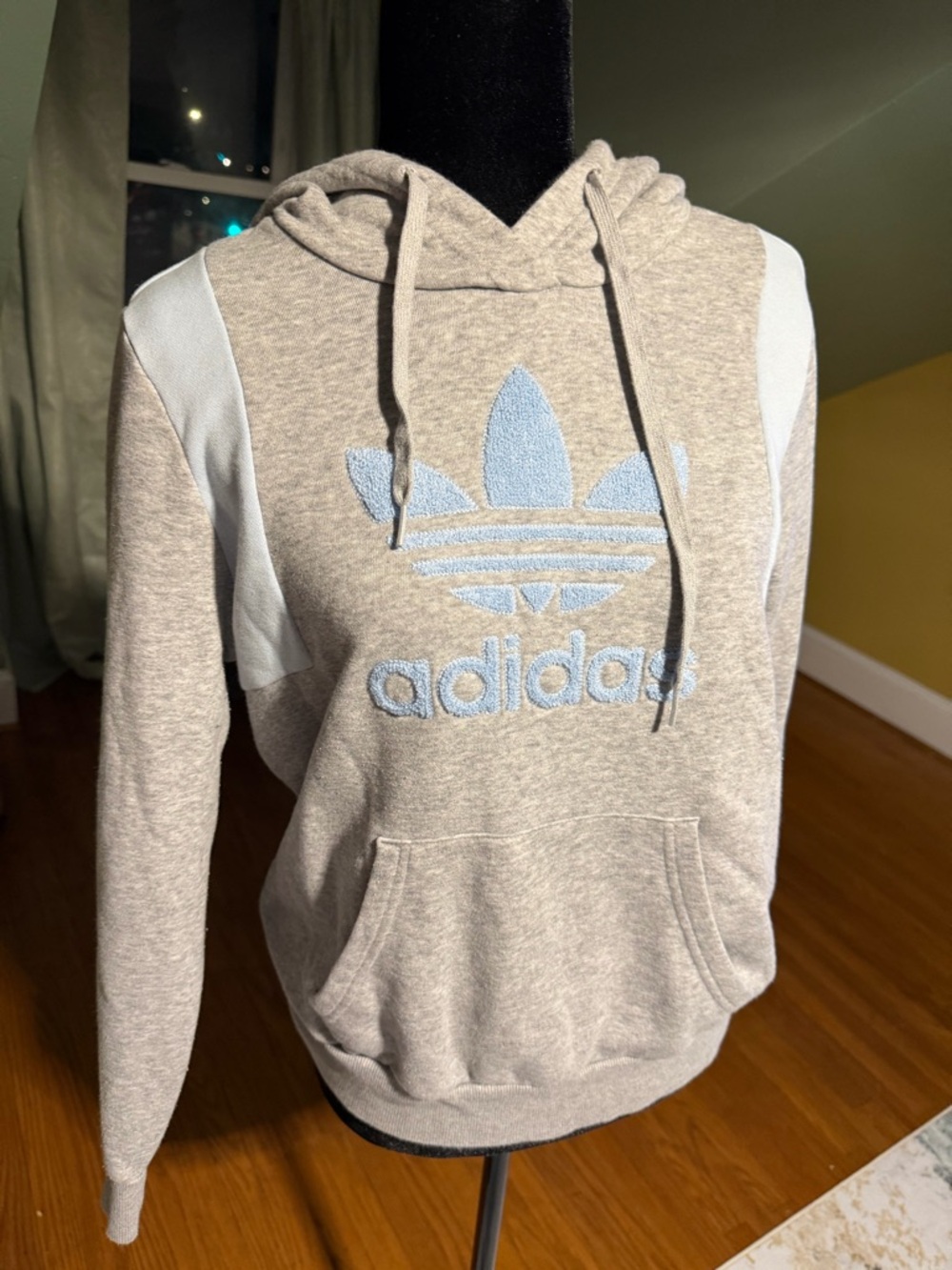adidas Heather Gray Hoodie with Light Blue Trefoil
